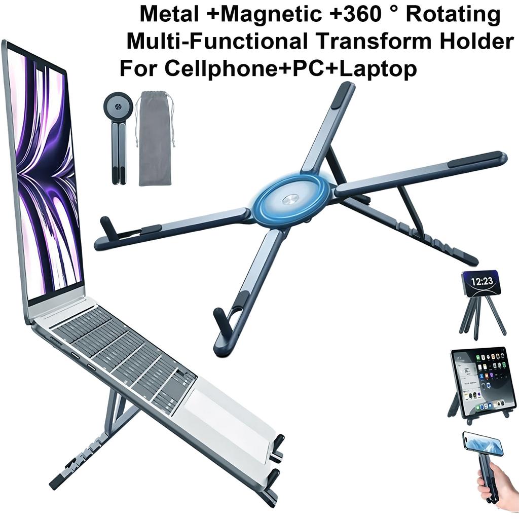 Tragbarer magnetischer Handyhalter & Selfie-Stick 3-in-1 faltbarer Stativständer für iPhone iPad Tablet Laptop Desktop-Nutzung