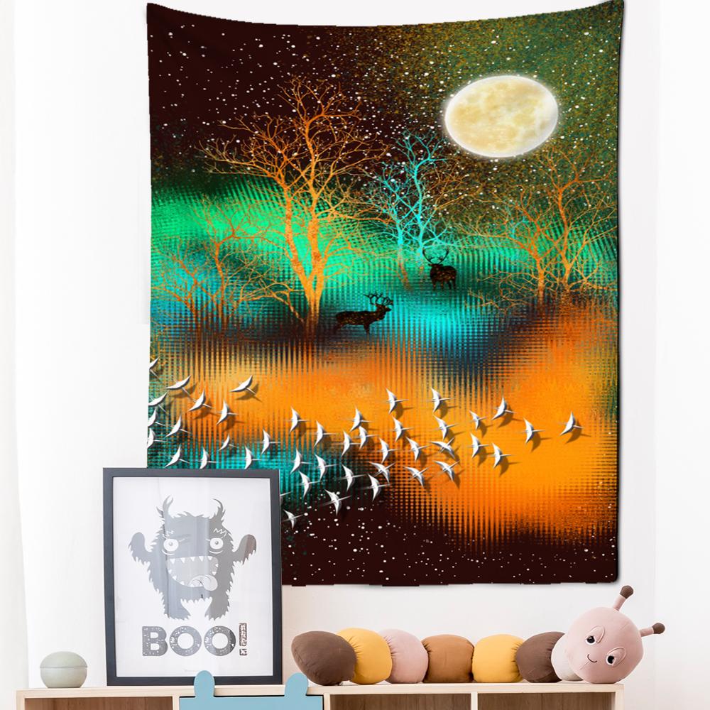Neon Impression Painting Tapestry Wall Hanging Bohemian Style Elk Koi Psychedelic Witchcraft Living Room Home Decor