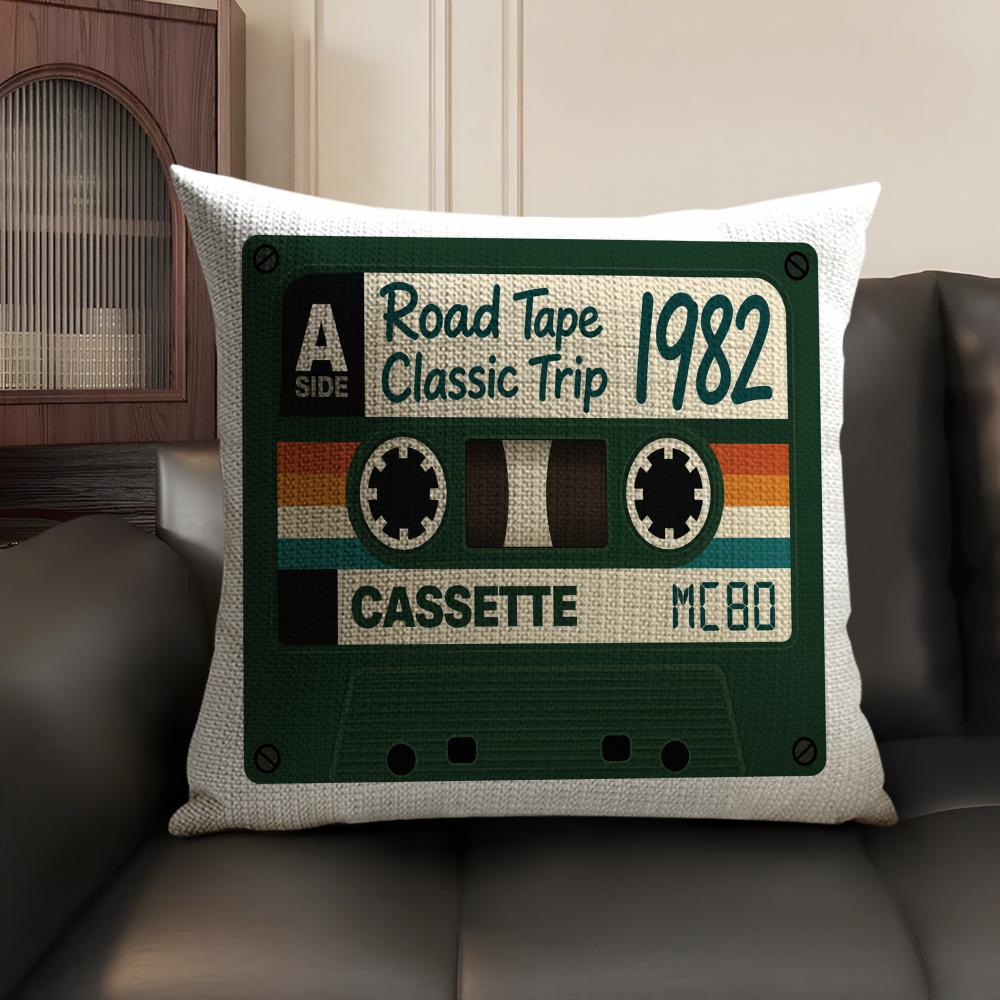 Vintage Kassettentape Kissenbezug Atmungsaktives Leinen Bio-Stoff Beidseitiger Druck Sofakissenbezug Heimdekoration