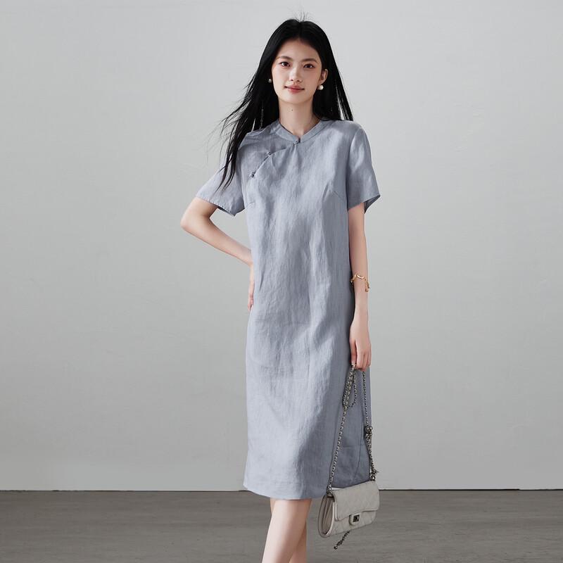 SOFSIL New Chinese Style Linen Cheongsam Dress L