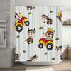 Farm-themed children's shower curtain featuring cows and tractors for bathroom decor in home accents collection on.