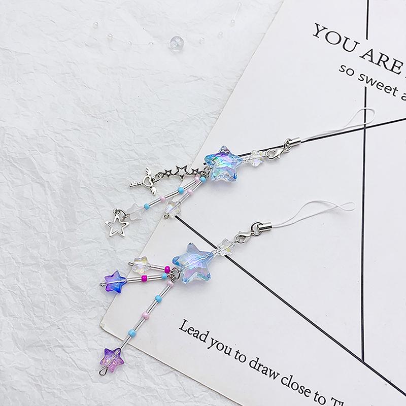 Kawaii Sladká Hvězda Mašle Přívěsky na Telefon Roztomilý Motýl Korálkový Ručně Vyráběný Přívěsek na Klíče Pro Ženy Dívky Módní Dekorace na Tašku Dárky