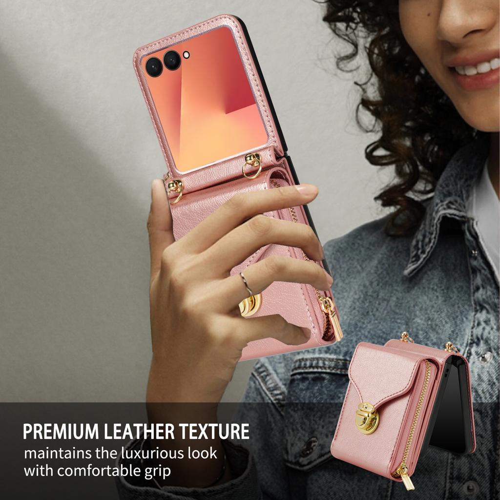 Crossbody Leather Cover Wallet Phone Case For Samsung Galaxy Z Flip 7 FE 6 5 4 3 Flip7 Flip6 Cards Slot Purse Triple Fold Bag