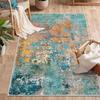 Modern Abstract Watercolor Area Rug Teal Orange Mix Distressed Texture Non Slip Washable Large Living Room Sofa Carpet