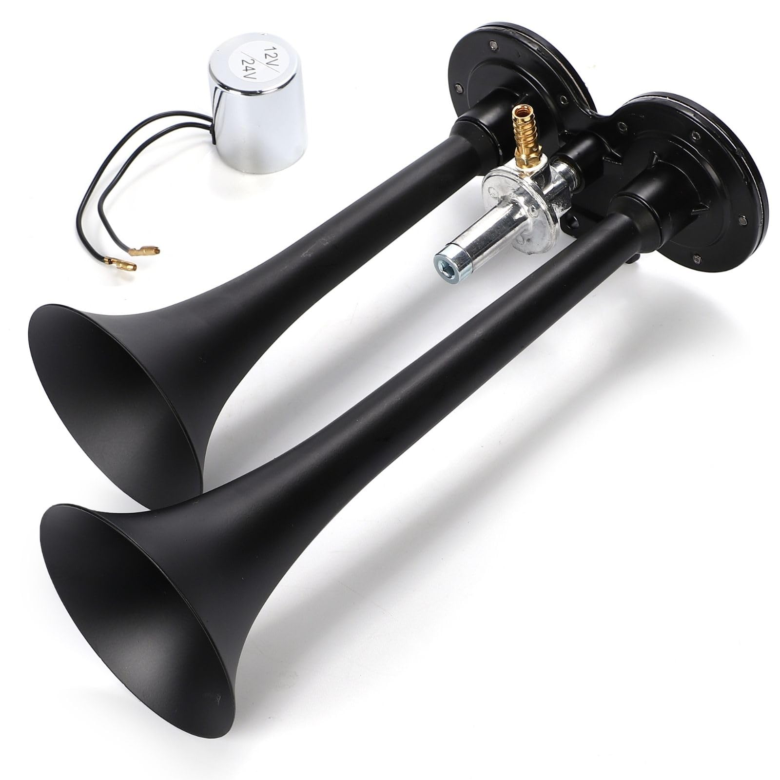 calm wish Yankee Horn Air Horn Trumpet Double Horn Truck Dump Truck Car Boat Motorcycle Black 12V 24V 29cm Universal