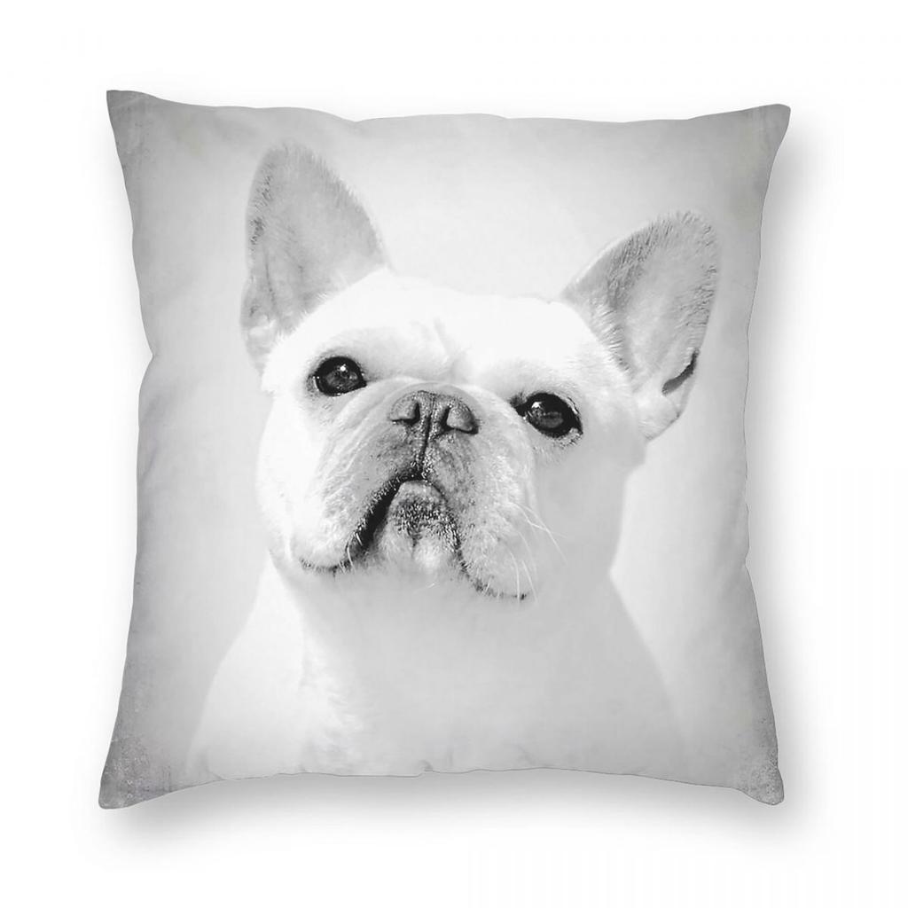 French Bulldog White Dog Square Pillowcase Polyester Linen Velvet Creative Zip Decor Home Cushion Cover