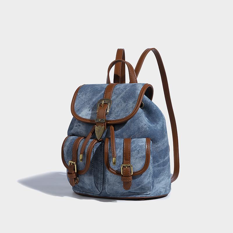 

Niche Hipster Cool Denim American Retro Commuter сумка на плечо для женщин Preppy All-matting Small Backpack джинсовый синий