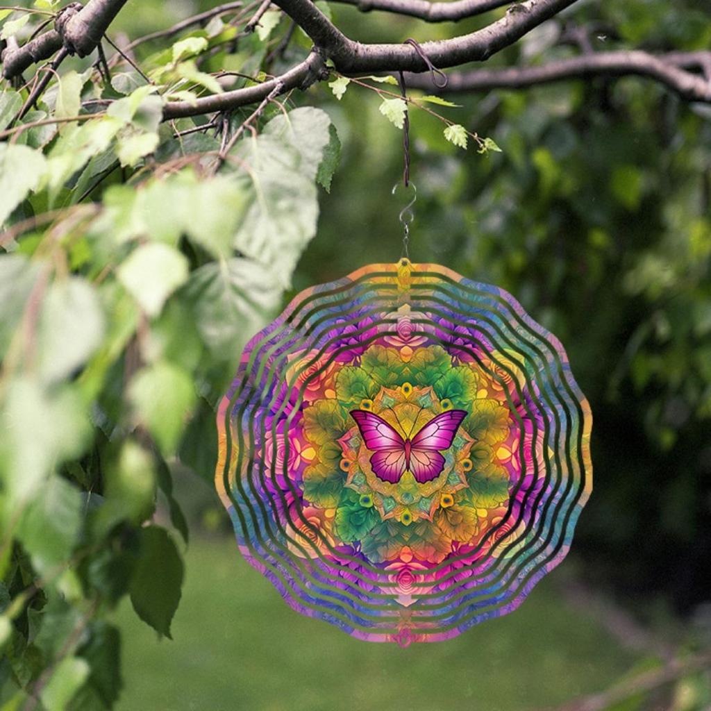 10-calowy kolorowy wiatraczek motylkowy Metalowa dekoracja ogrodowa z obrotowym hakiem 360 stopni na patio, balkon, podwórko, dekoracja zewnętrzna