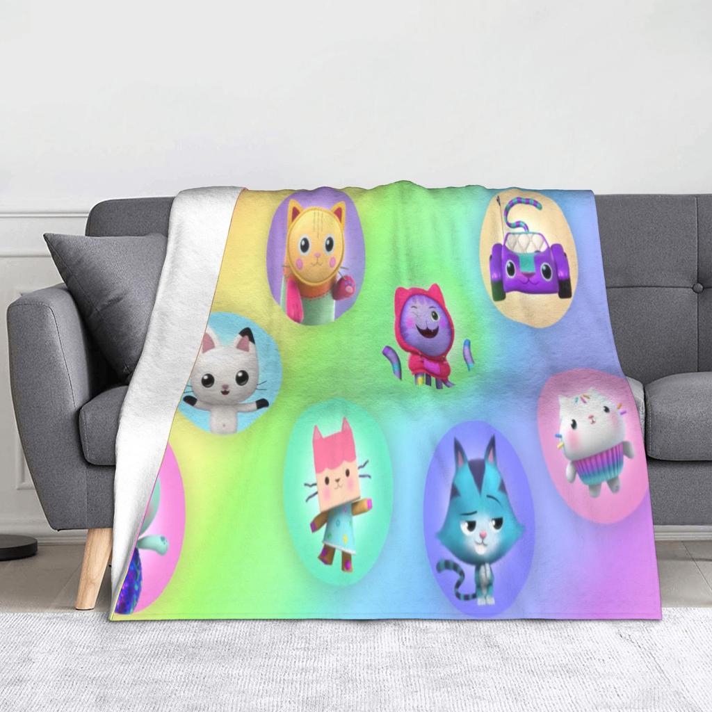 Pink Gabby Dollhouse Blanket Coral Fleece Plush Cute Cartoon Ultra-Soft Throw Blanket for Bedding Couch Bedspread