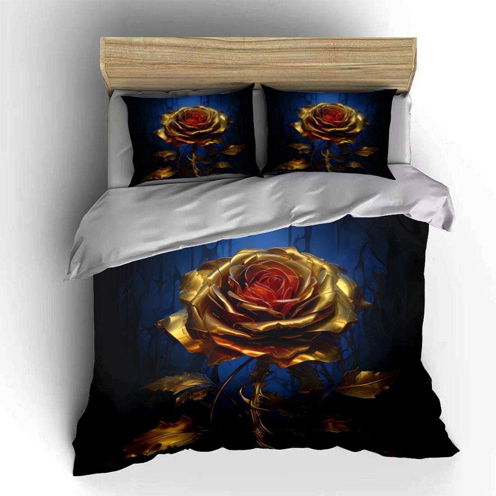 Luxury Rose Decor Set Soft Comfortable Duvet Cover Bedding Set Included 1*Duvet Cover & 2*Pillowcases, Gift