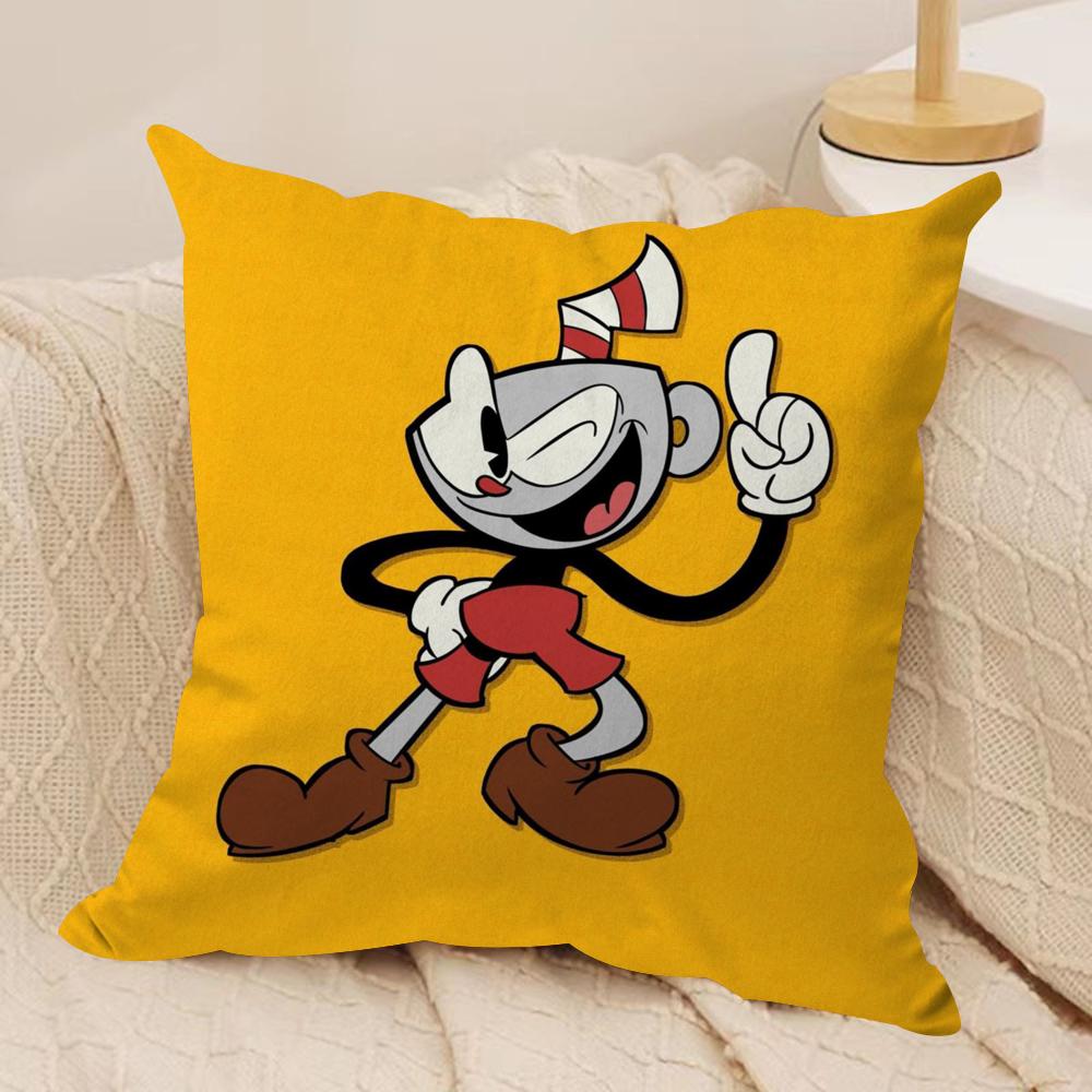 Game CCupheadS Cushion Cover Silky Short Plush DoubleSided Printed Pillow Case for Sofa All Seasons Home Decor Gift