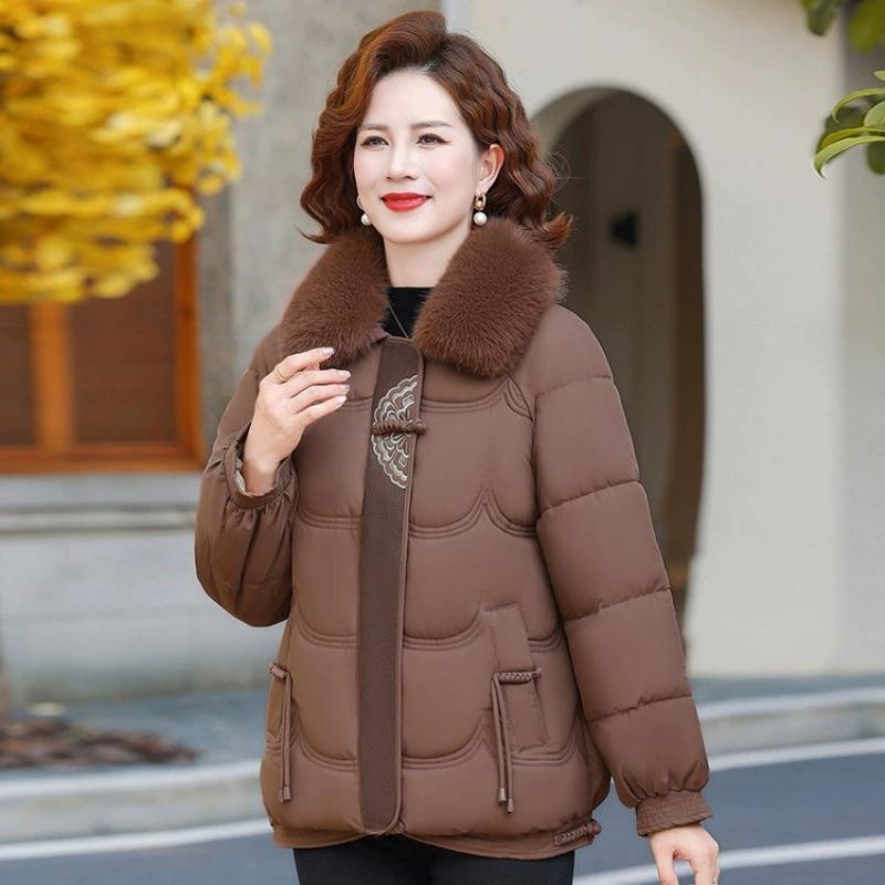 Mom's Autumn Winter Thick Cotton Coat Fashionable Warm Wear for Middle-Aged & Elderly Women