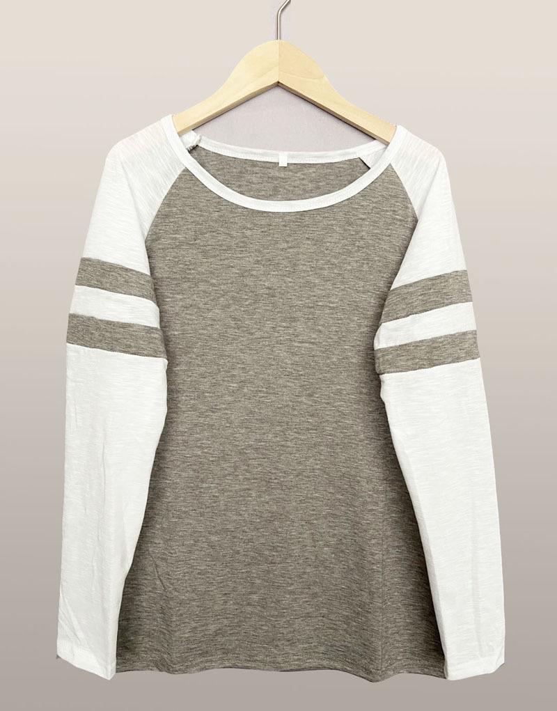 Multicolor Stripe Patchwork Long Sleeve Round Neck T-Shirt