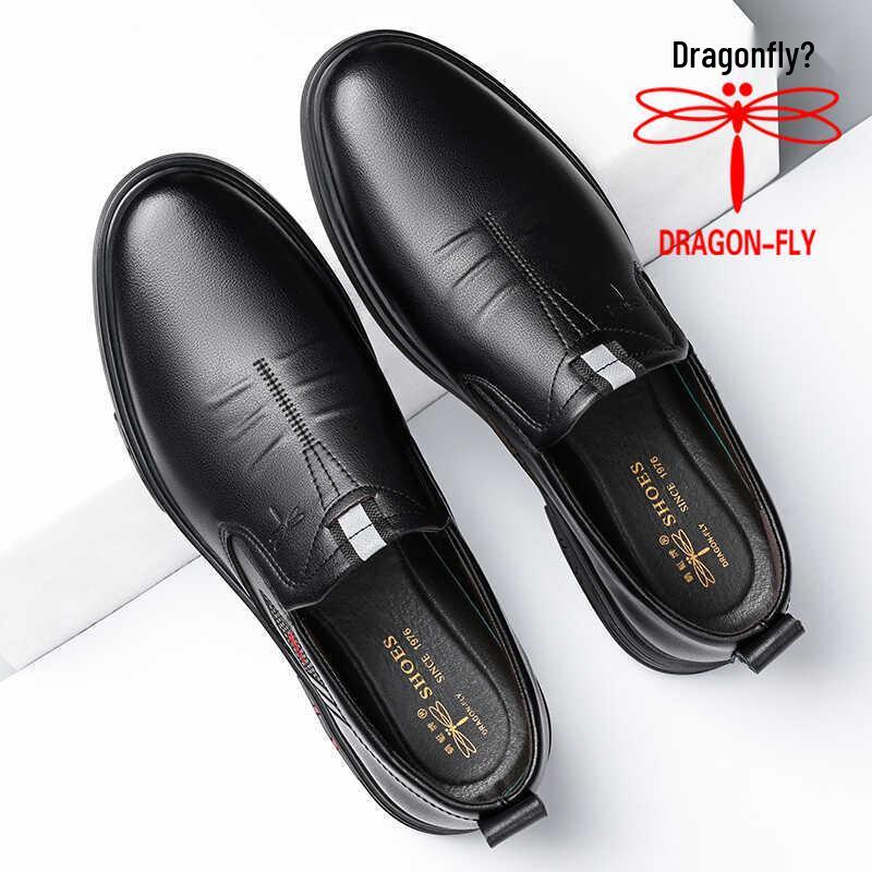 Qingting Men's 2025 Soft Sole Leather Slip-On Business Casual Shoes - Non-Slip, Round Toe, Dad Style
