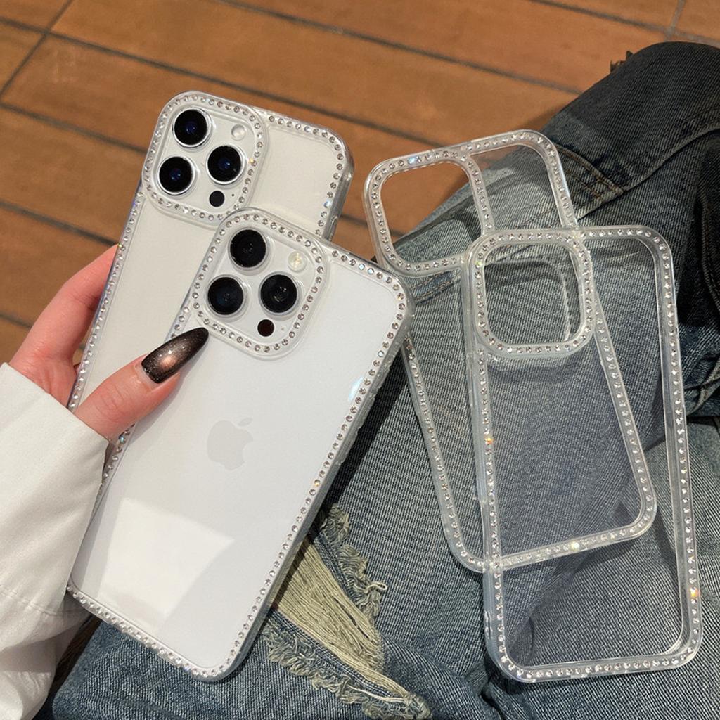 Border Rhinestone Glitter Powder Transparent Suitable for Apple 16 Mobile Phone Case 15promax Anti Fall IPhone 13 Soft 11
