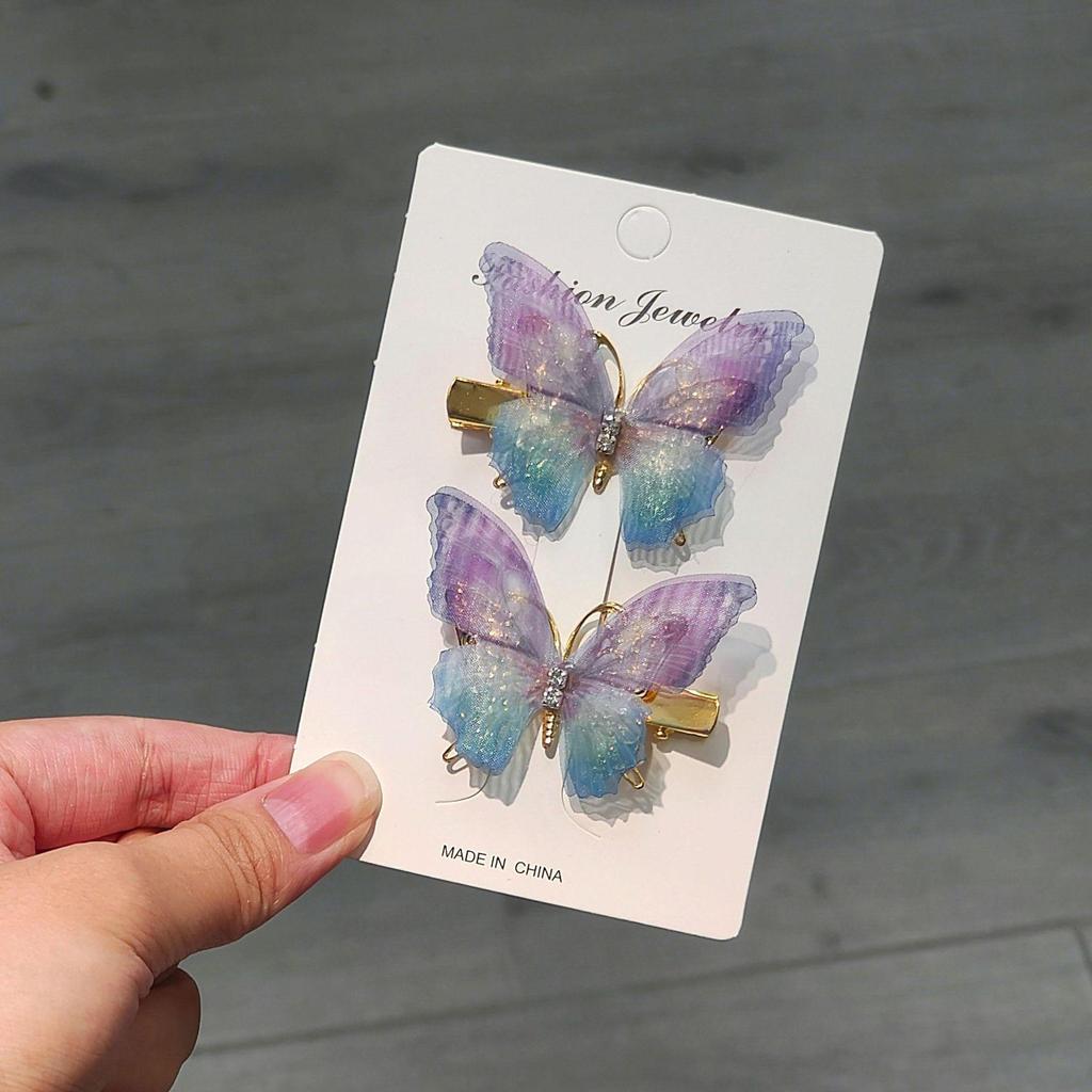 Gradient Butterfly Hairpin for Children - Cute Mesh and Alloy Duckbill Clip, Perfect for Hanfu and Fairy Styles