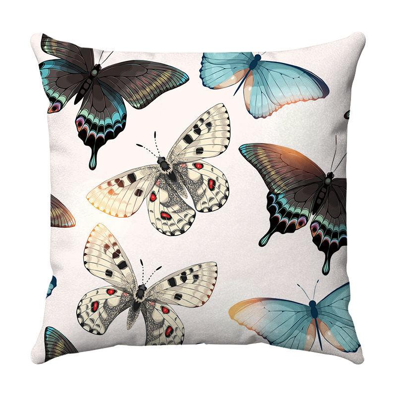 Seamless Watercolor Butterfly Digital Printing Short Plush Pillow Covers for Car Sofa Office Cushion Cover Home Goods 60x60cm
