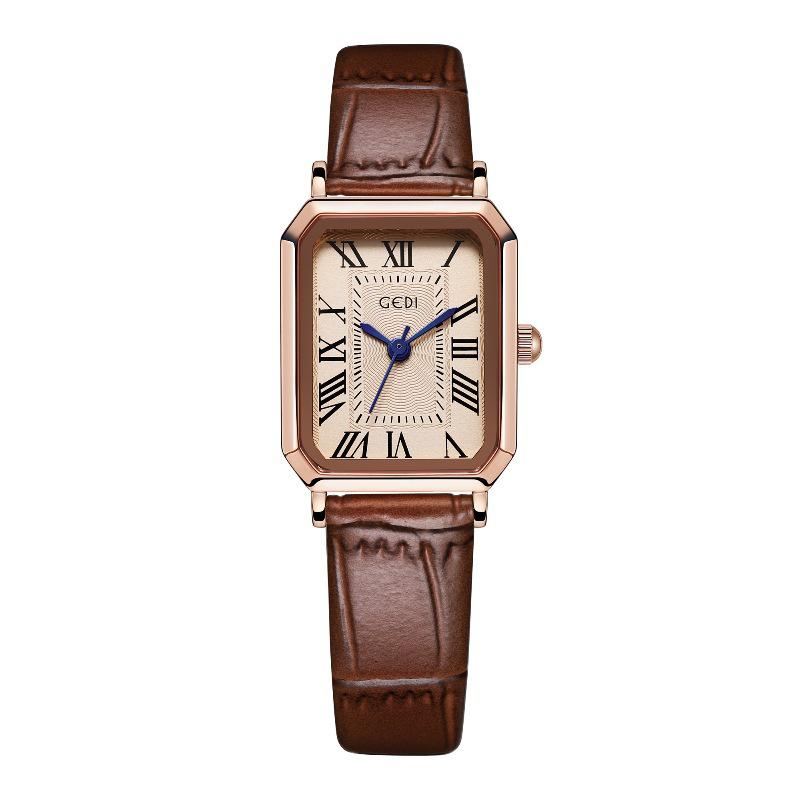 Gedi Retro Small Square Dial Ladies Waterproof Leather Strap Quartz Watch