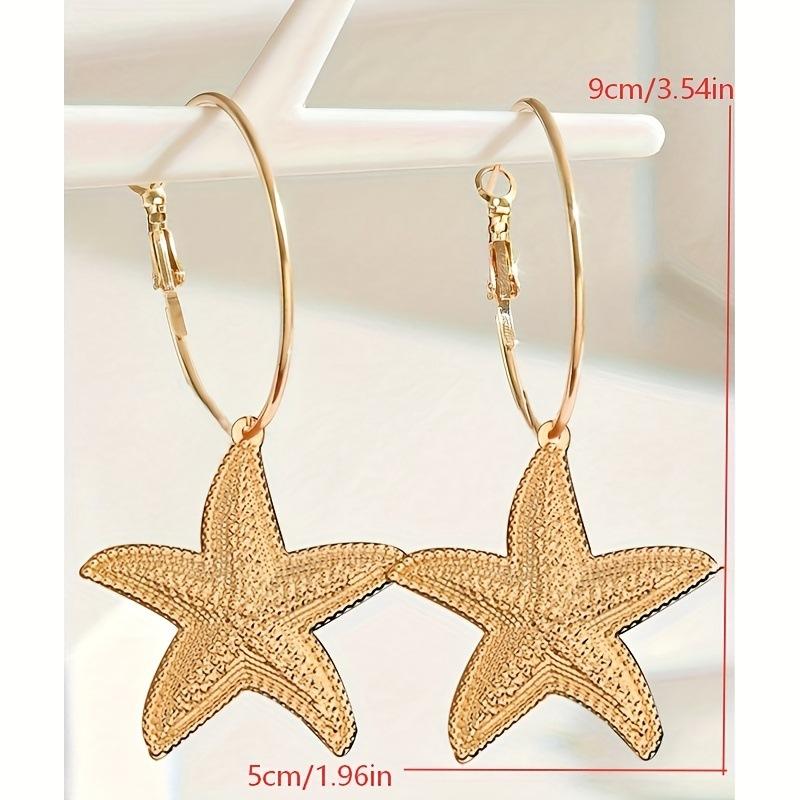 Gold Geometric Hollowed-out Starfish Pendant Earrings Women's Exaggerated Seaside Vacation Wind Earrings