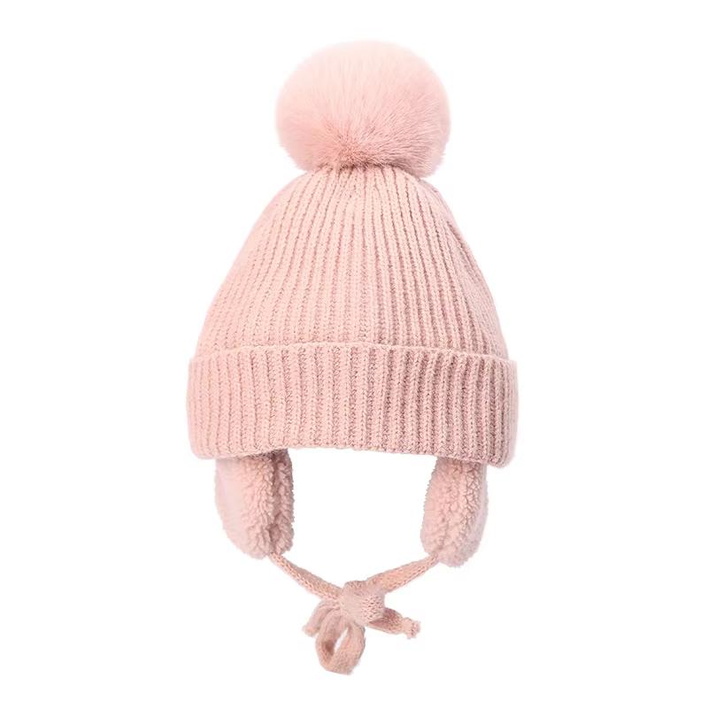 Winter Baby Knitted Hat Skiing Infant Bonnet Plush Lining Kids Beanie Protect Ears Children Cap for Boys Girls Accessories 2-6Y
