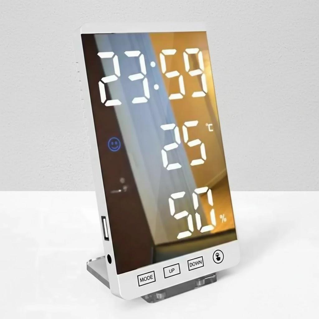 

6 Inch LED Alarm Clock Touch Button Digital Time Temp Humidity Display USB Charging Port Home Decor білий