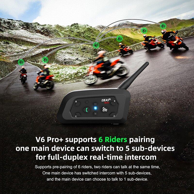 EJEAS V6 PRO BT Motorcycle Helmet Intercom Headset With 800m Interphone 6 Rider Switching Walkie Talkie CVC Noise Reduction