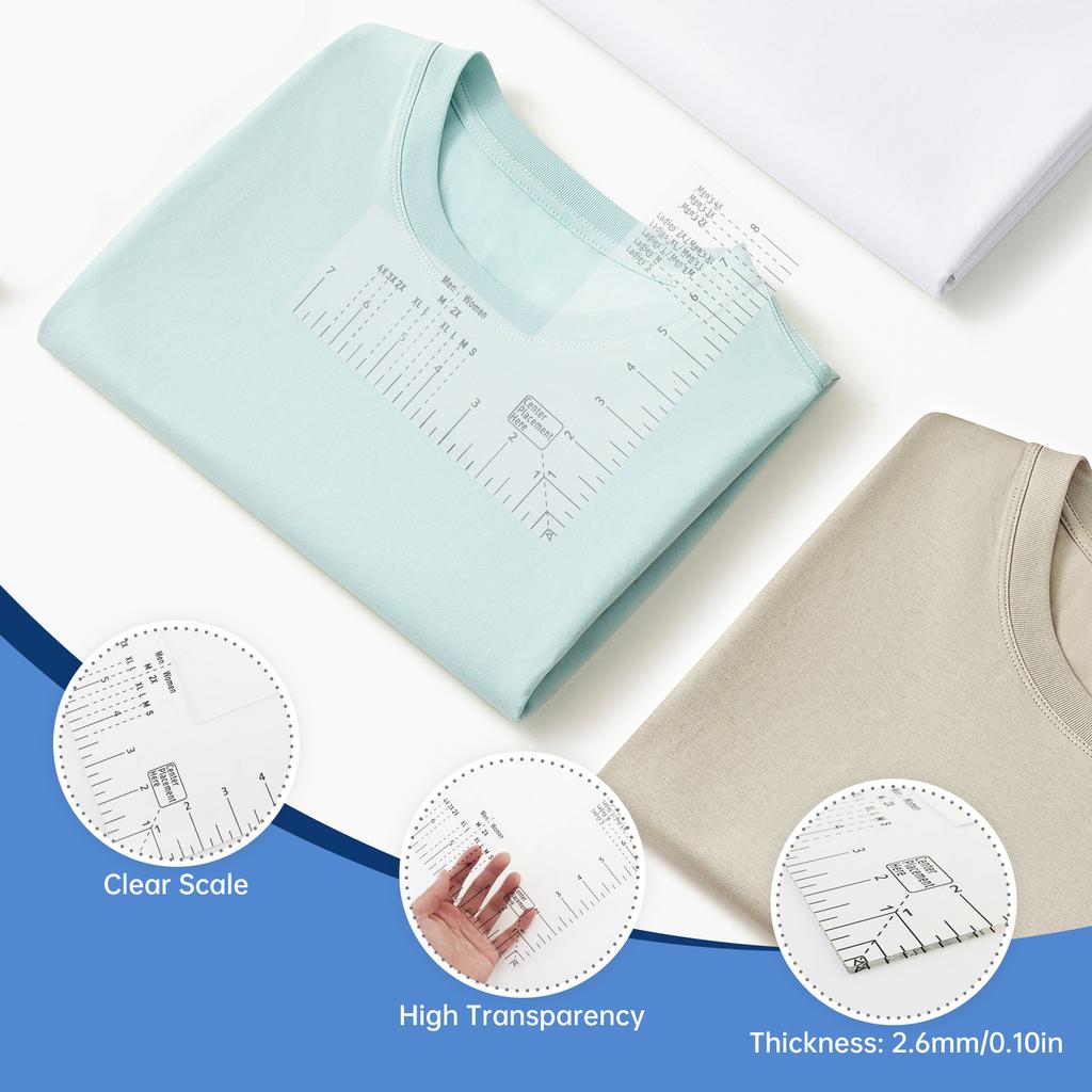 Acrylic Left Chest Logo Placement Ruler - T-Shirt Guide for Vinyl, Heat Press, Embroidery, Pattern Making & Sewing Alignment