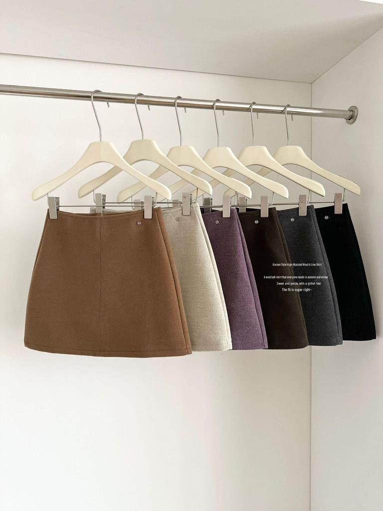 CHAO Women's High Waist Wool A-line Skirt - Autumn/Winter Slimming and Versatile Short Skirt