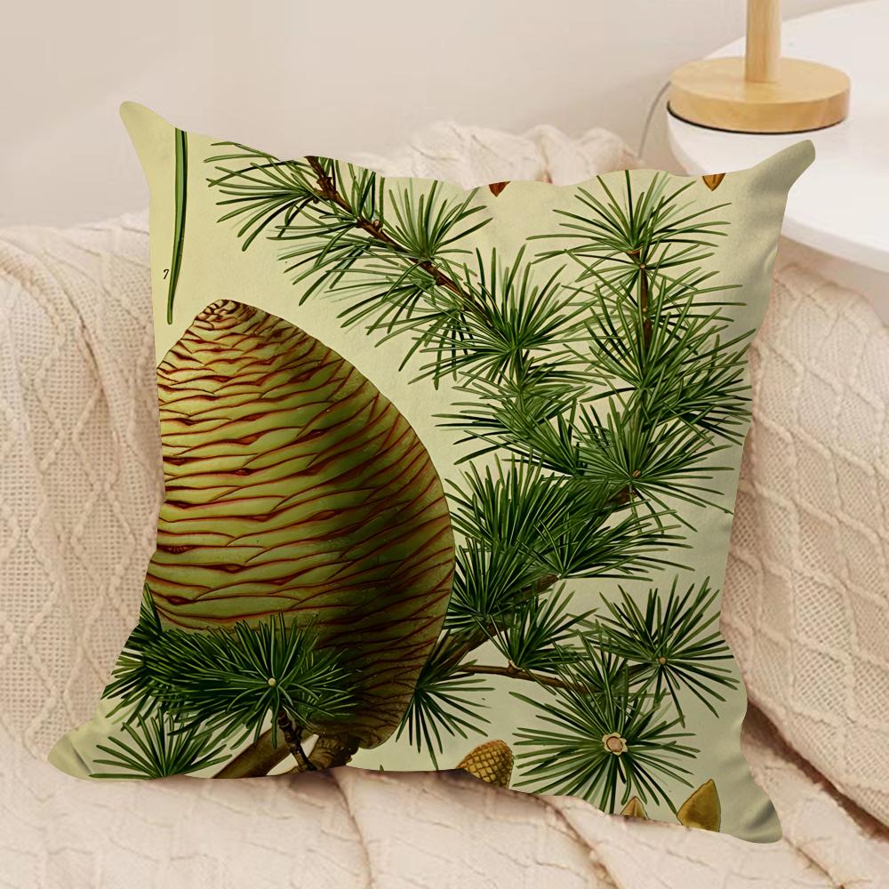Retro Pinecones Plants Cushion Cover Silky Short Plush Invisible Zipper Dustproof Sofa Pillow Case For Home Decor