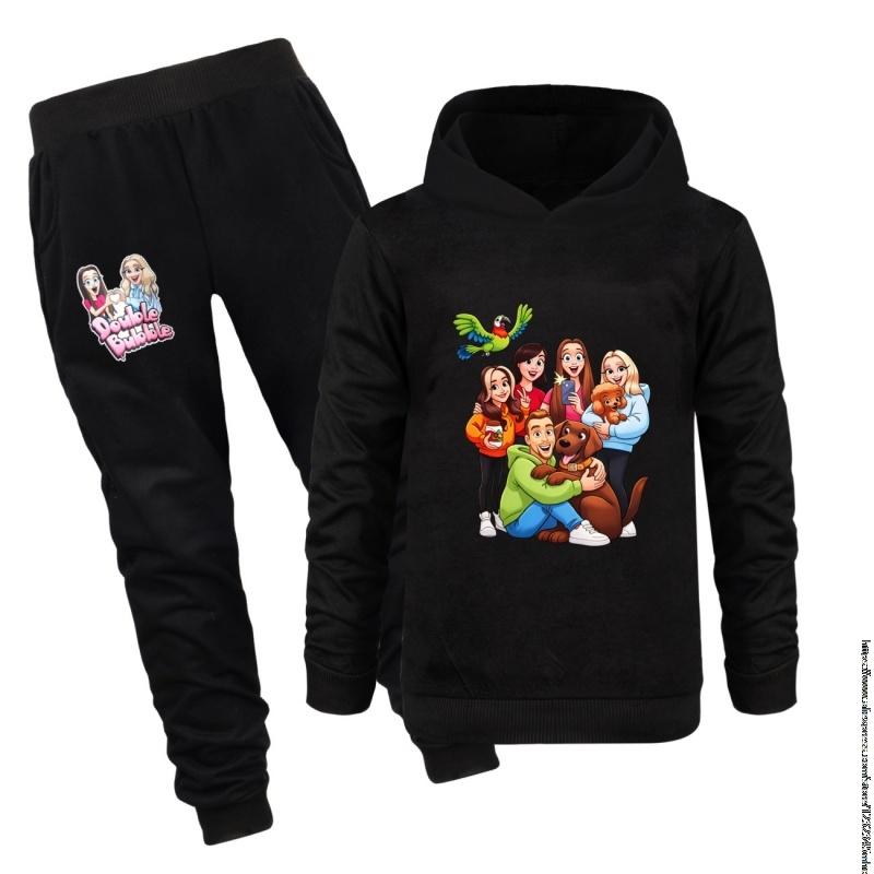 New Anime double bubble 2Pcs Outfit Set Toddler Baby Girl's Boy's Autumn Long Hooded Sweatshirt Pants Boutique Clothing 1-15Year