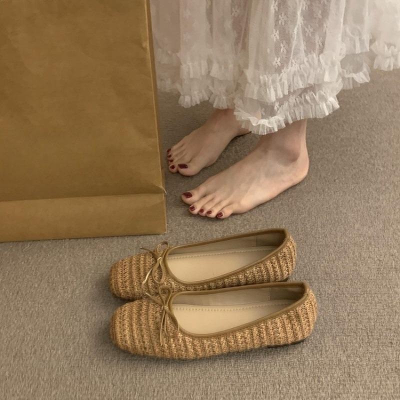 Women's Flats Fashion Ballet Flat Shoes Square Head Shallow Mouth Single Shoe New Breathable Casual Single Shoes for Women Flats