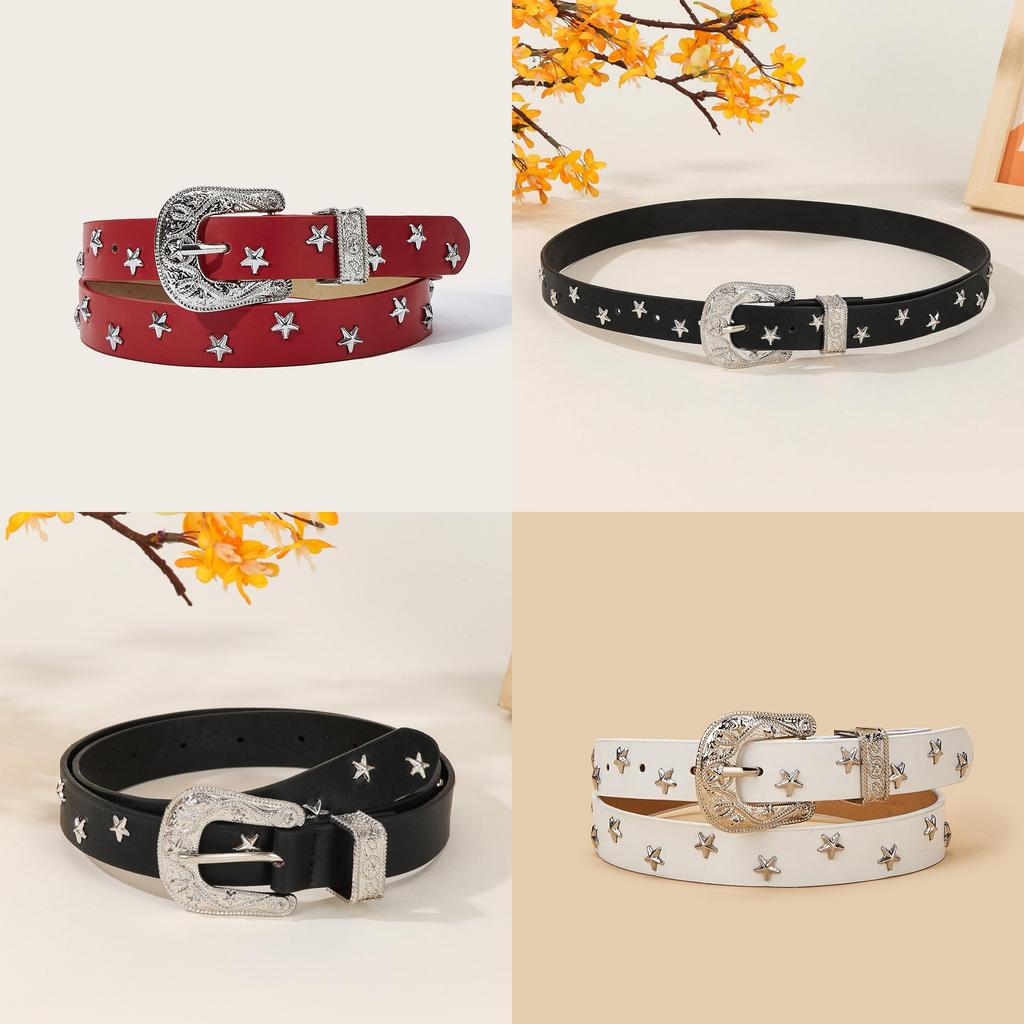 Gothic Inspired Pu Leather Belt With Sixpointed Star Buckle For Women And Daily Use