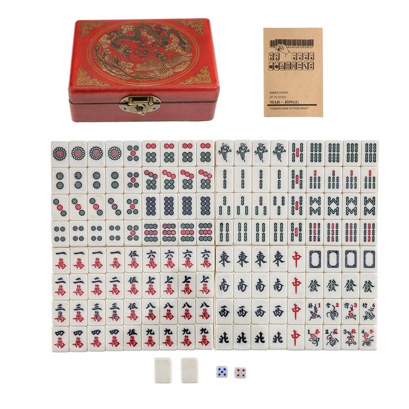 

Набор из 144 плиток для игры в китайский маджонг с ящиком для хранения. Классическая традиционная китайская семейная настольная игра для вечеринки в путешествии.