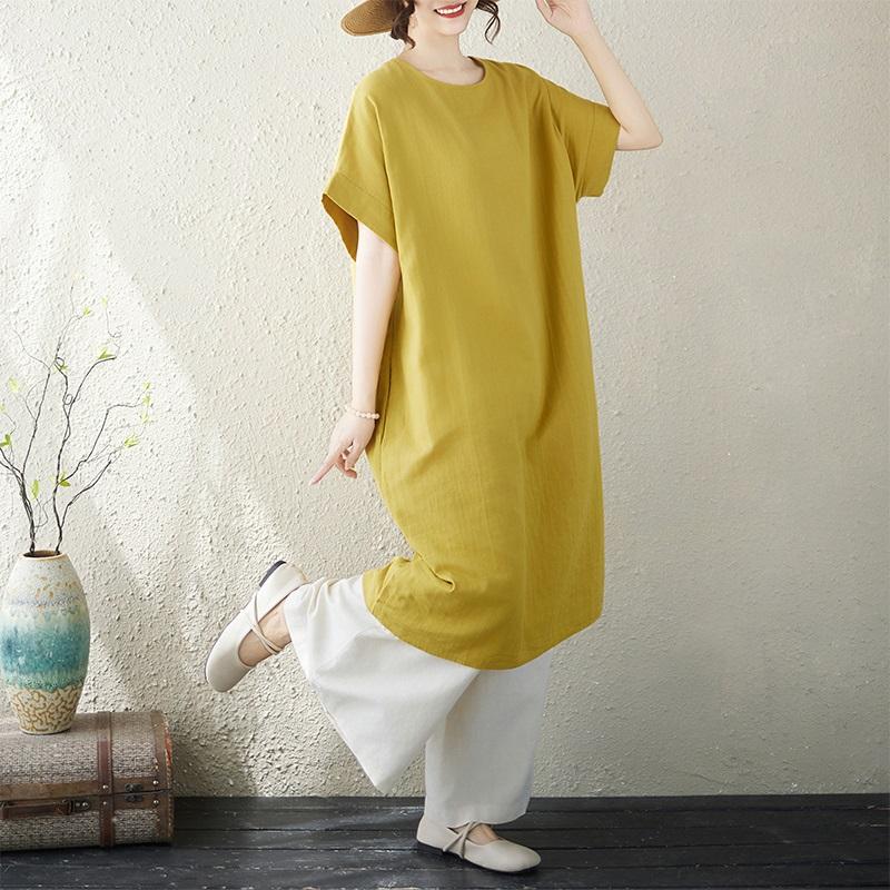 Short Sleeve Plus Size Cotton Vintage New In Dresses for Women Casual Loose Long Summer Dress