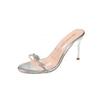 High-heeled Sandals Women's Summer Stiletto Low-heeled Crystal Ribbon Rhinestone Slippers Outer Wear 7cm