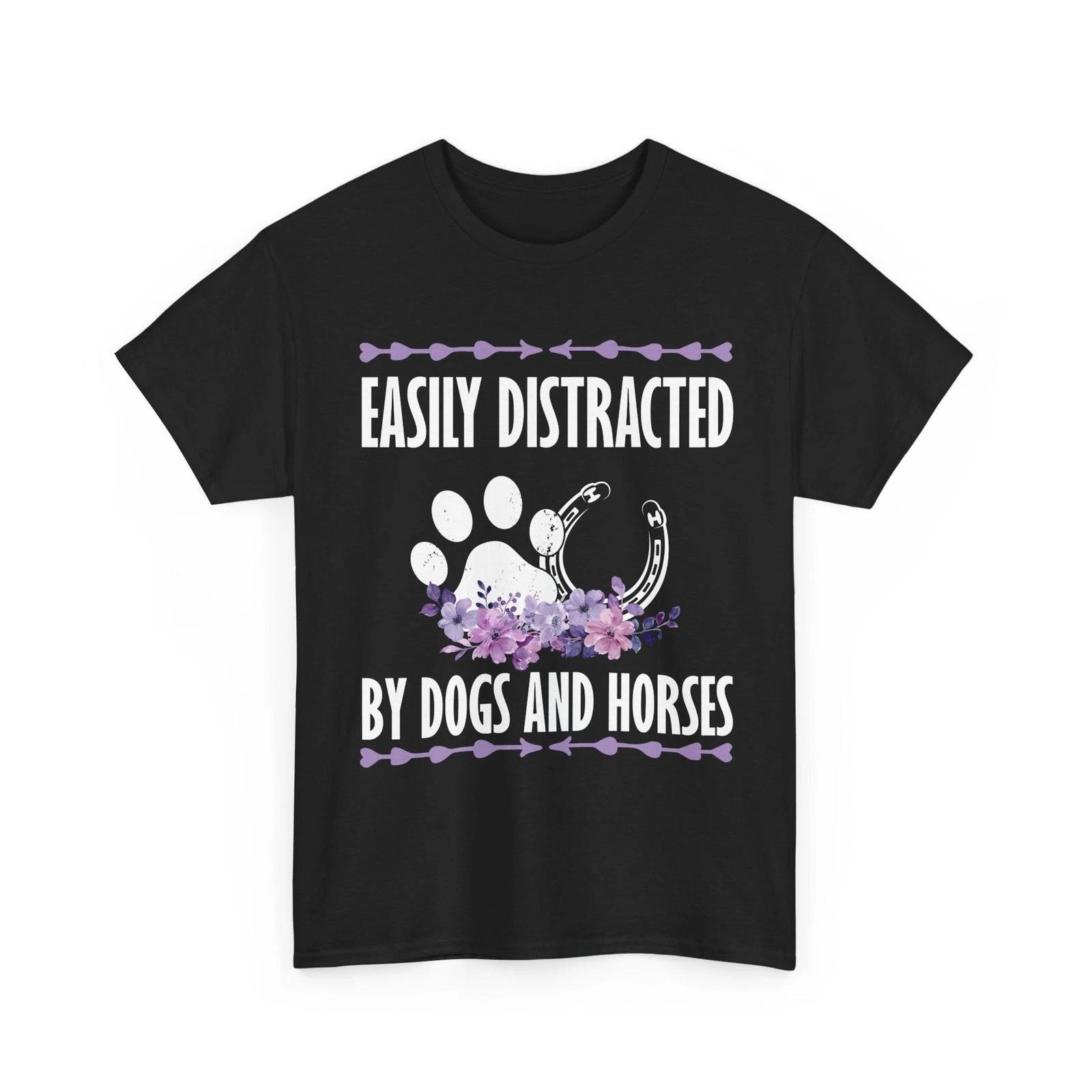 Horse T shirt, Easily Distracted By Dogs And Horses Floral Shirt 4XL