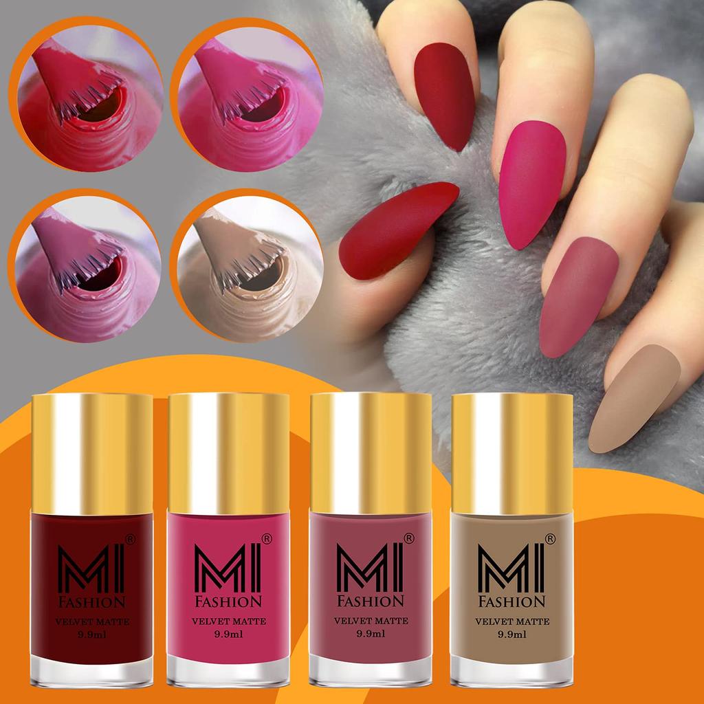 Soft Smooth Unique Matte Finish Nail Polish Combo Sets Of 4 Unique Colors - Magenta Red, Bordeaux, Deep Coffee, Rose Taupe - 39.60 Ml