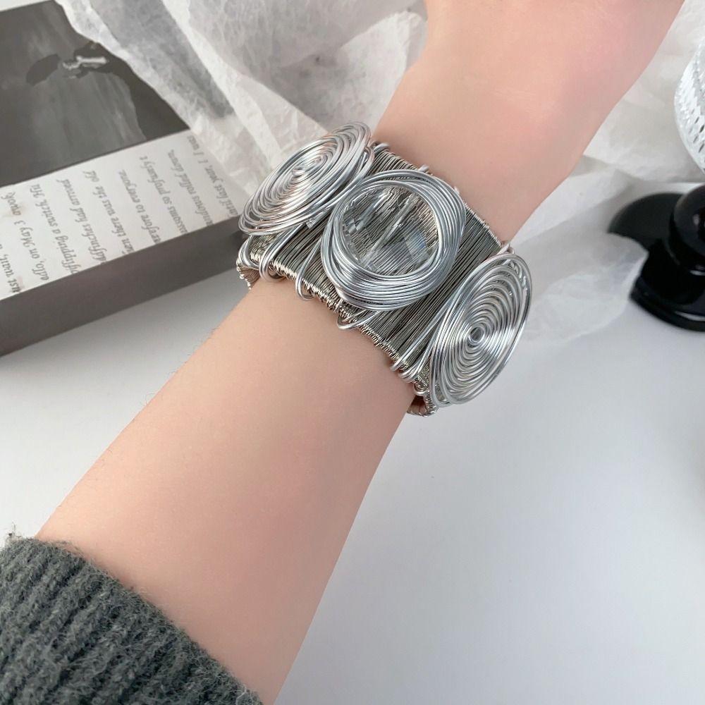 Silver Color Rhinestone Bracelet Line Twined Exaggerated Bracelet Cool Women Bangle  Gifts