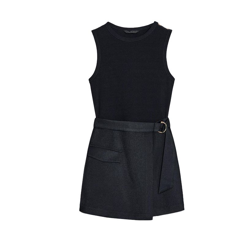 

Весна Новая Женская одежда Американский Карго Стиль круглый Вырез Без рукавов С поясом Лоскутный Комбинезон 8741041 Sea Blue L