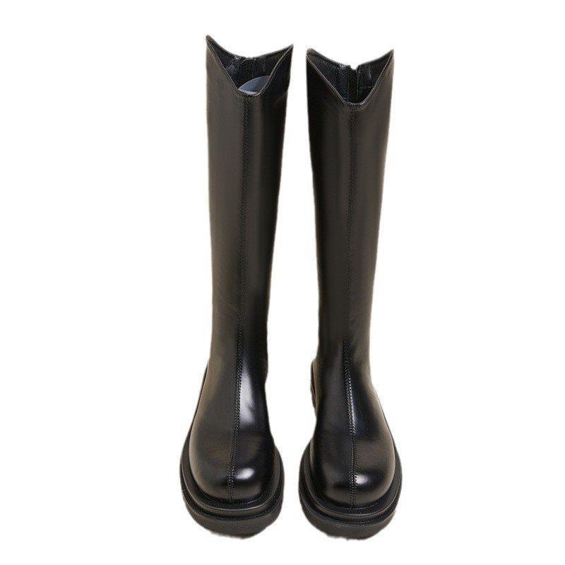 2025 long boots knight boots medium tube new autumn and winter small tall boots velvet long boots thick-soled Martin boots women