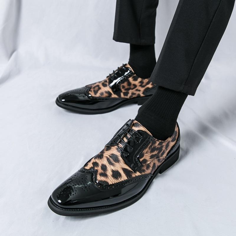 New Arrival Fashion Men's Leopard Patent Leather Formal Oxford Shoes Male Punk Rock Wedding Prom Dress Flats Zapatos Hombre