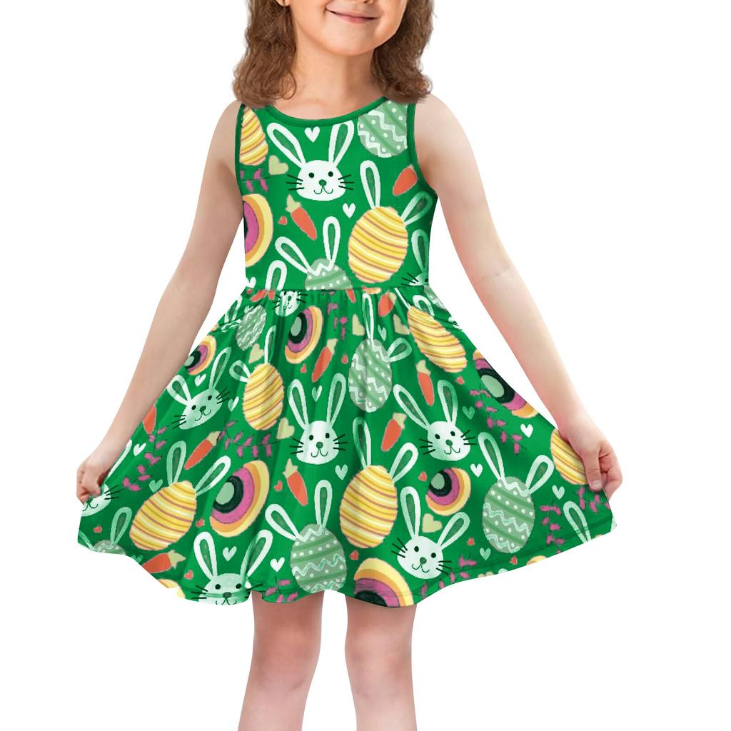 Children's Fashionable Comfortable Casual Sleeveless Easter Print Dress