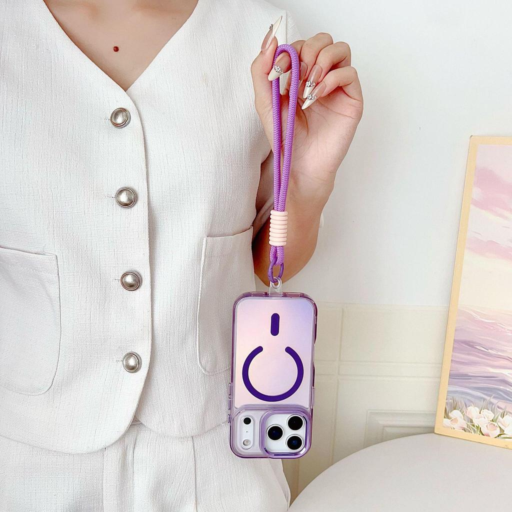 Magnetický chameleonový kryt na telefon Bright Shadow pro iPhone 17 Pro Max se šňůrkou, Kompatibilní hardwarová tlačítka pro 11/12/15/16