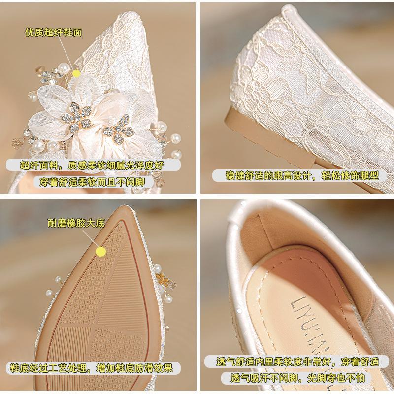 Fashion Sweet Flower Decoration Lace Flat Shoes for Woman Air-meash Loafers Crystal Pearl Beading Wedding Shoes Women Moccasins Size 43