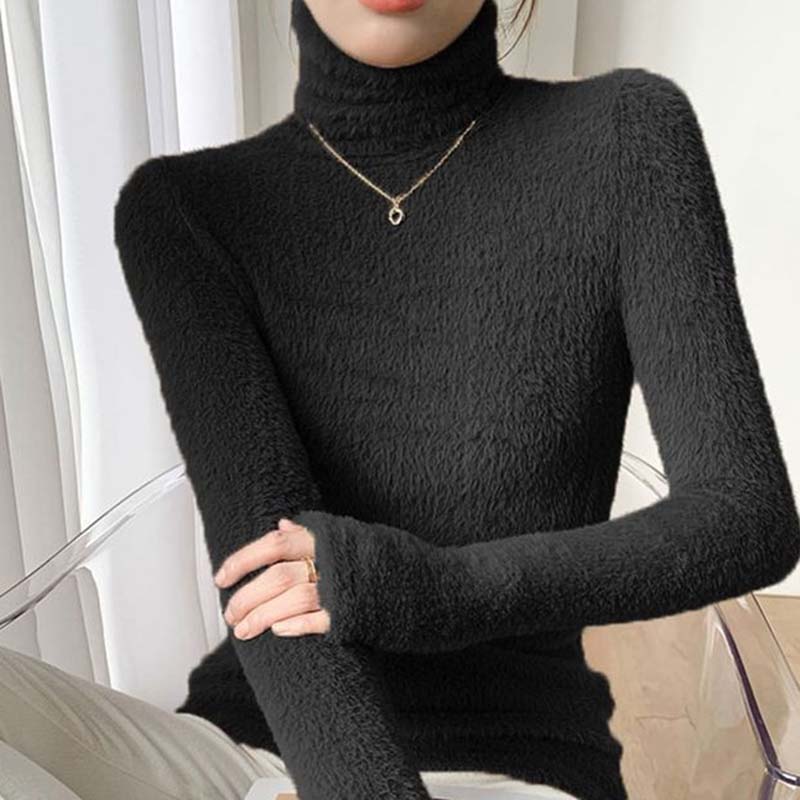 Svetr pro ženy Podzim Zima Zesílený Hřejivý Pletený Pružný Dlouhý rukáv Rolák Top