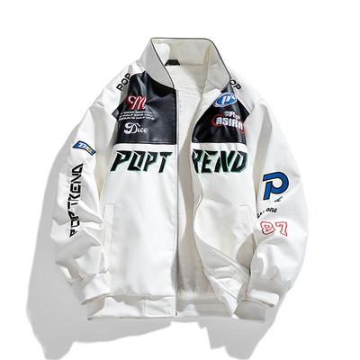 Giacca da uomo in pelle PU Autunno Nuova Giacca da Moto con Collo Rialzato Manica Lunga alla Moda di Nicchia Giacca Bicolore