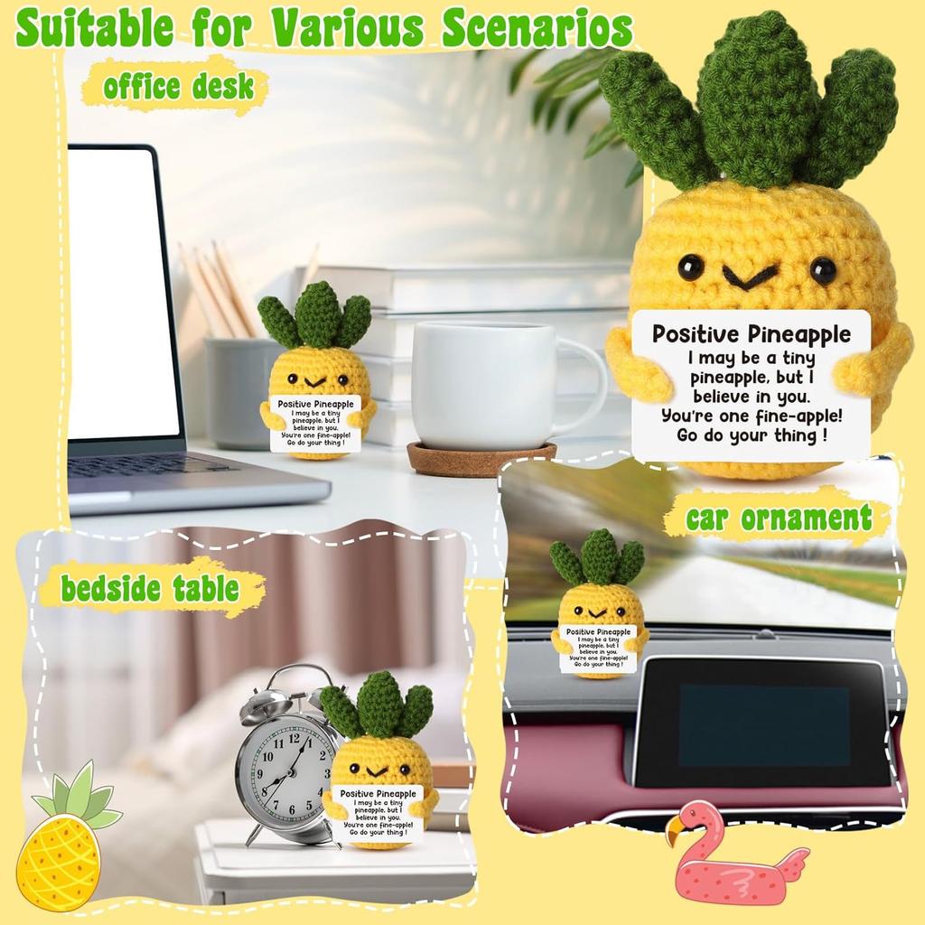 Håndlaget Heklet Fin-Ananas Motiverende Plysj, Stoff Samleobjekt Dukke for Festdekorasjon, Bedårende Positiv Energi Ornament