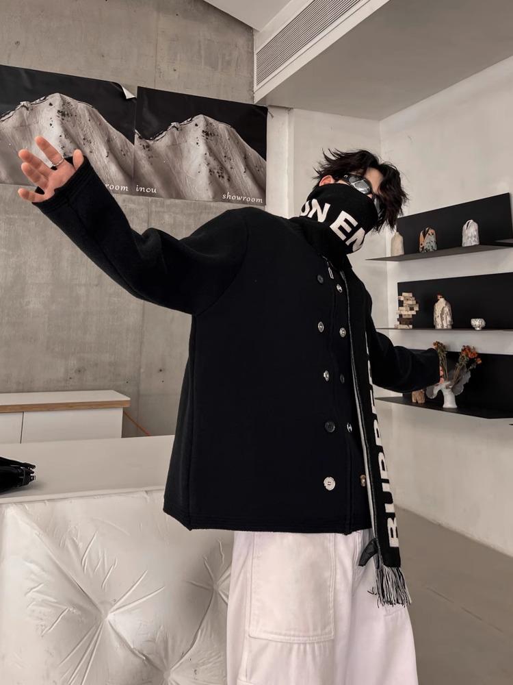 Męski kardigan dzianinowy z wysokiej półki, zapinany na zamek, z okrągłym dekoltem - Jesienno-zimowy styl leniwy