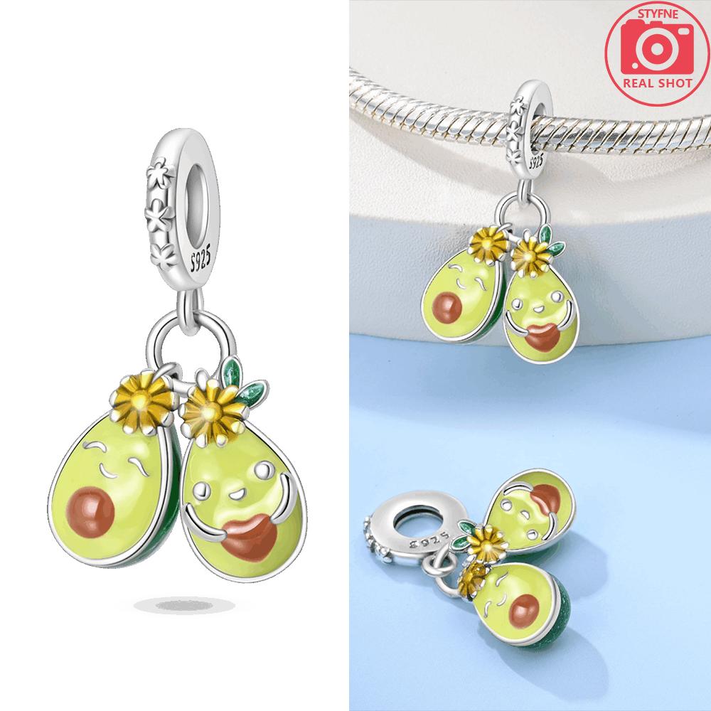 Exquisite Original Copper Strawberry Cherry Apple Avocado Fruit Charms Bead Fit Diy Bracelet Birthday Jewelry Fine Gift