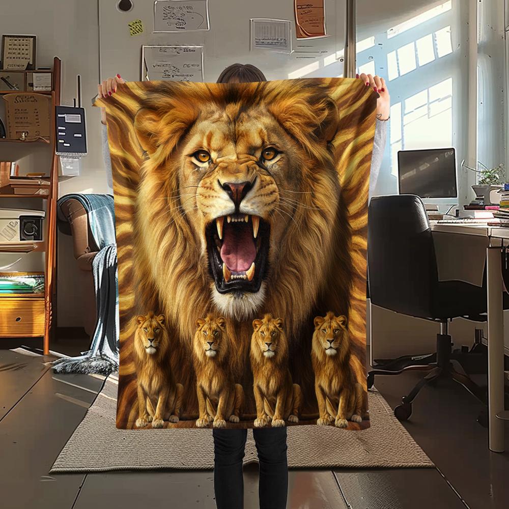 1Pc Leopard Lion Print Flannel Blanket, High Quality Comfortable for All Seasons, Home Decor, Warmth and Comfort, Perfect for Gifts